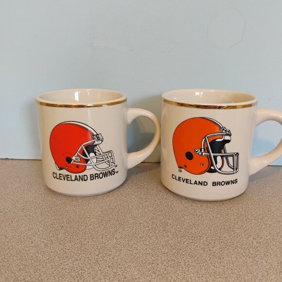 Cleveland Brown Gold Trim Coffee Mugs, set of 2 - Picture 1 of 4